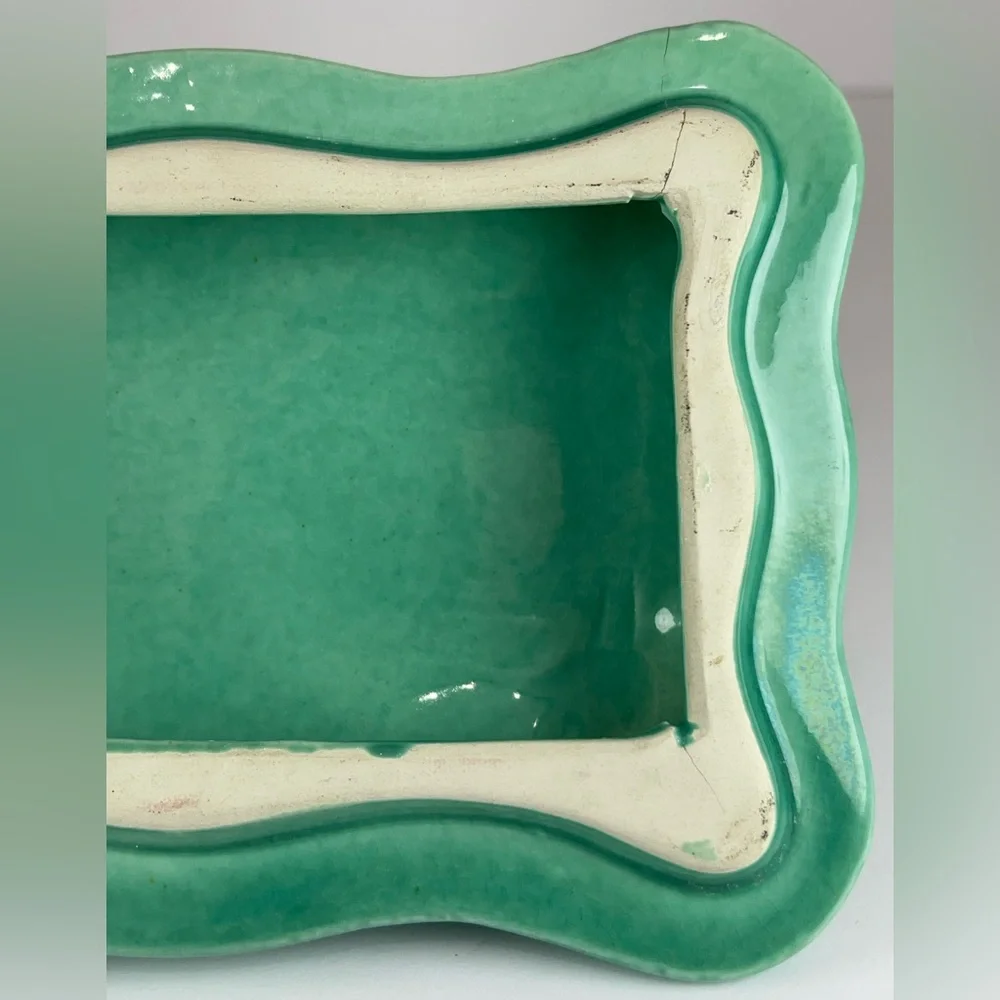Vintage turquoise porcelain pink roses trinket jewelry box